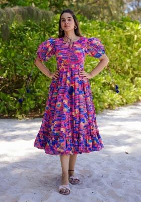 Lavender Abstract Print Rayon Gown