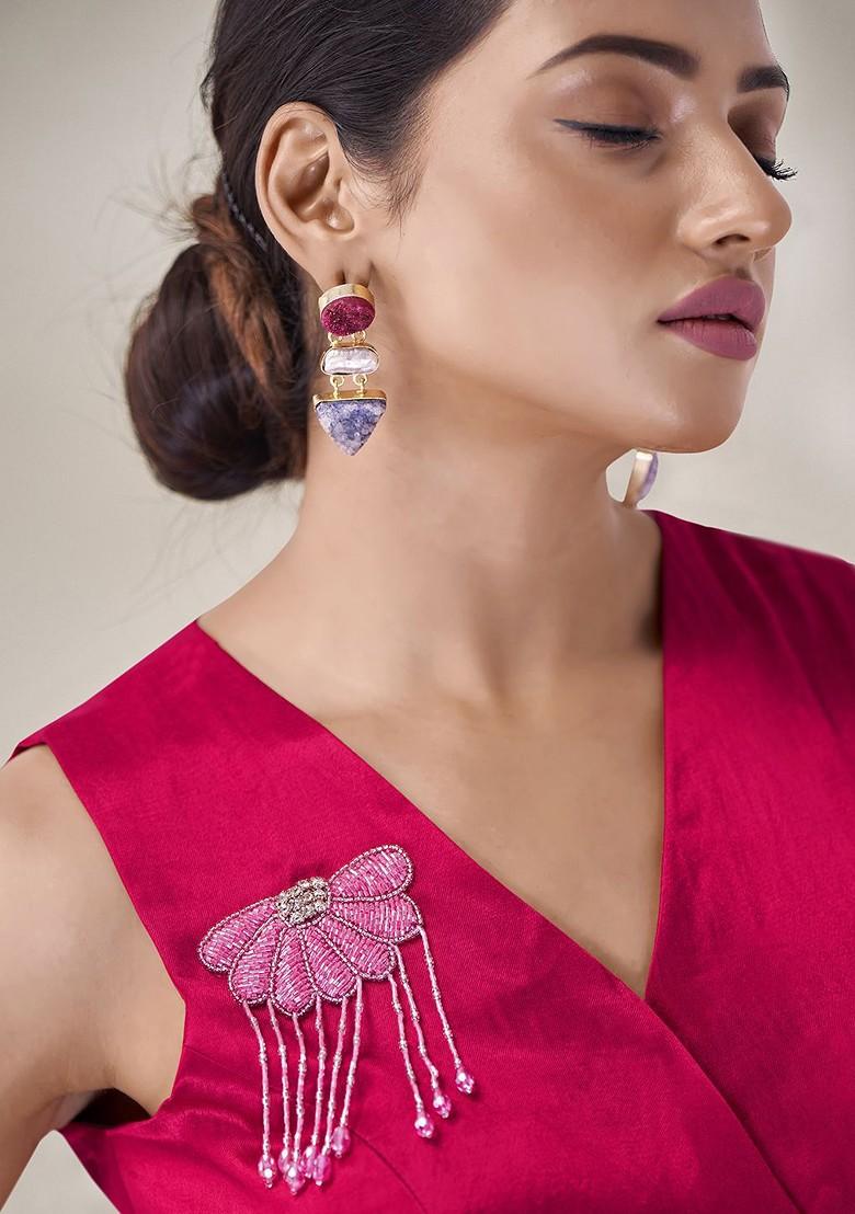 Pink Embellished Poly Blend Short Kurta