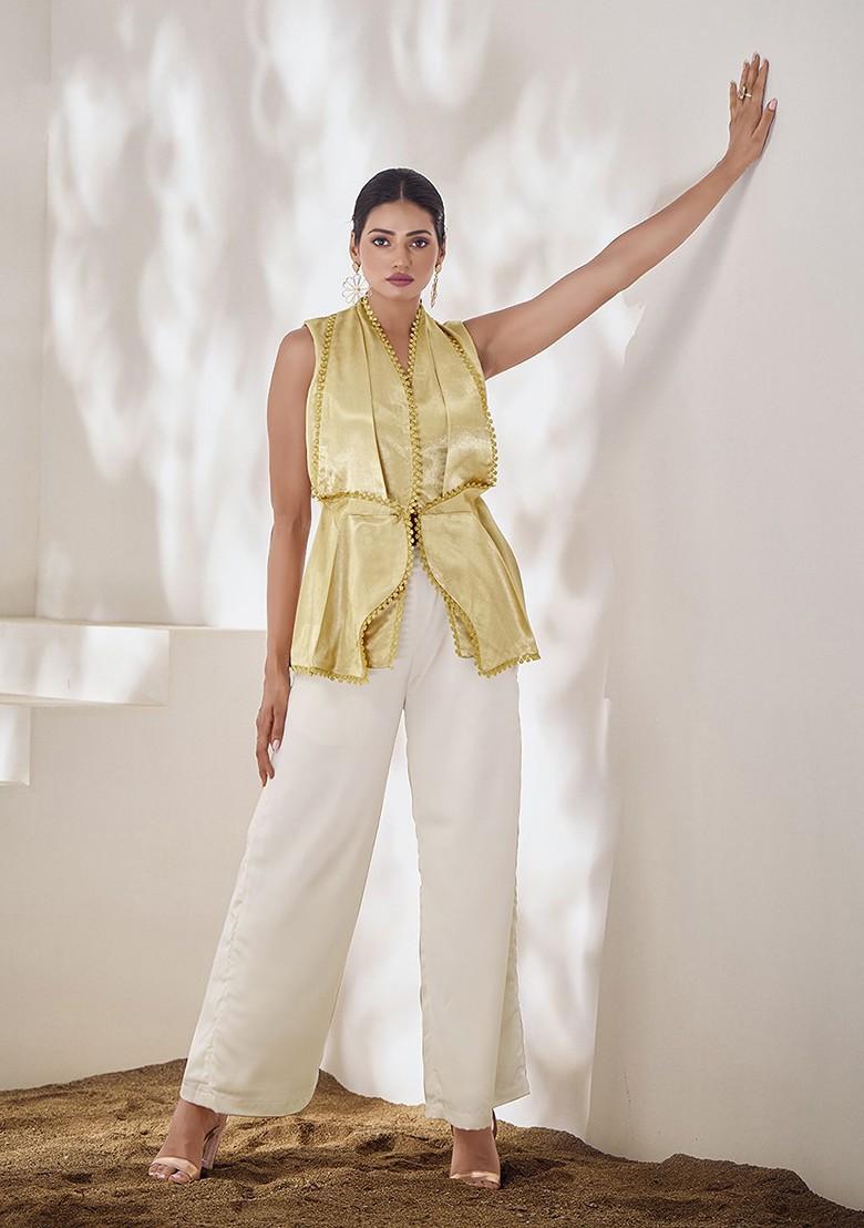 Gold Embellished Poly Blend Short Kurta