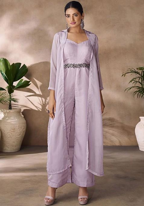 Lavender Embellished Poly Blend Jumpsuit