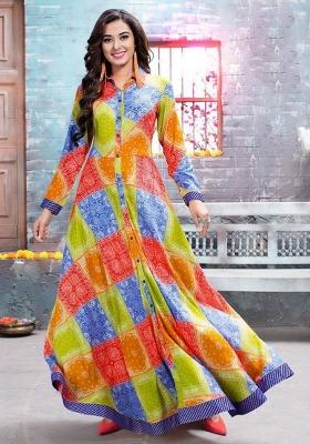 Multi Printed  Cotton Anarkali Kurti