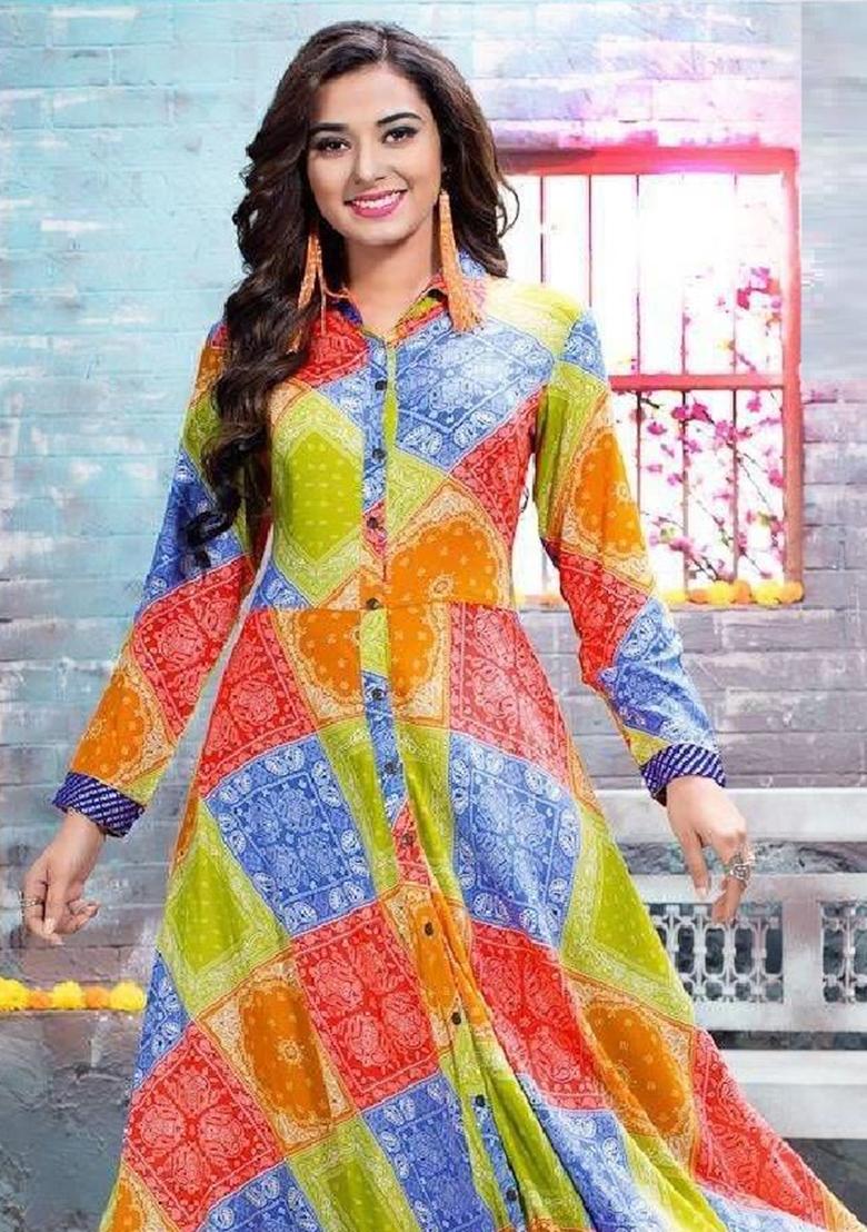 Multi Printed  Cotton Anarkali Kurti