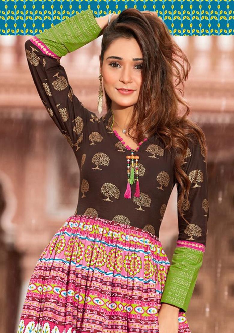 Multi Printed  Cotton Anarkali Kurti