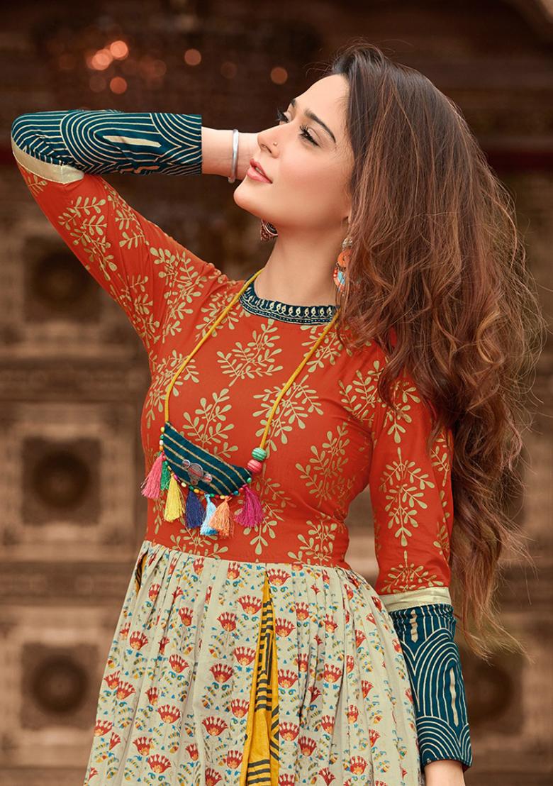 Multi Printed  Cotton Anarkali Kurti