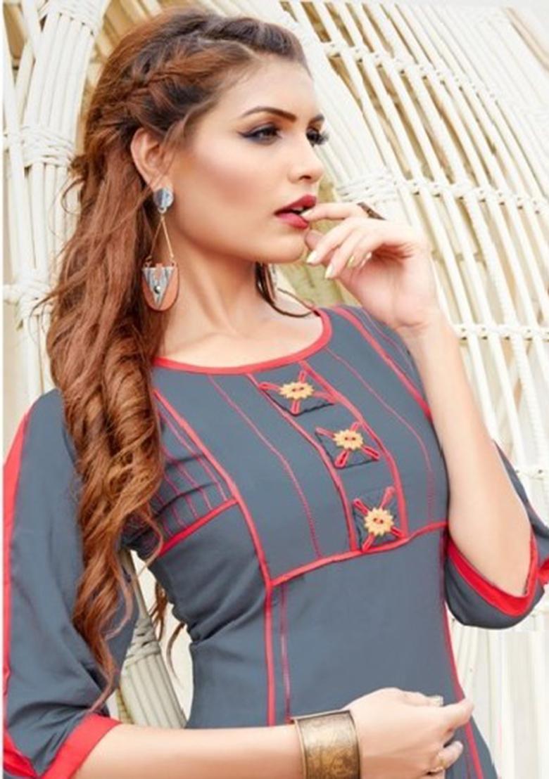 Multi Printed  Rayon Anarkali Kurti