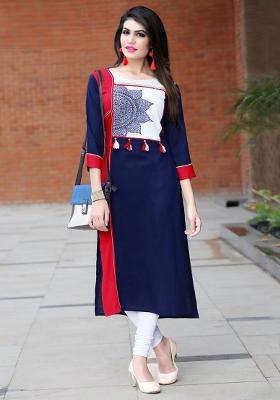 Blue Printed  Rayon Anarkali Kurti