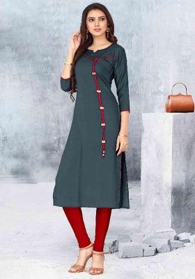 Grey Plain Rayon Anarkali Kurti