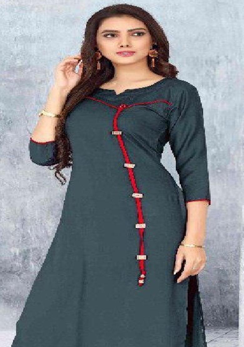 Grey Plain Rayon Anarkali Kurti