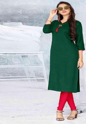 Green Plain Rayon Anarkali Kurti