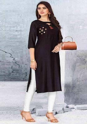 Black Plain Rayon Anarkali Kurti