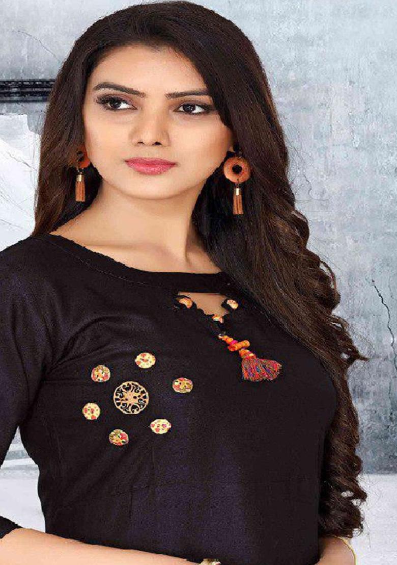 Black Plain Rayon Anarkali Kurti
