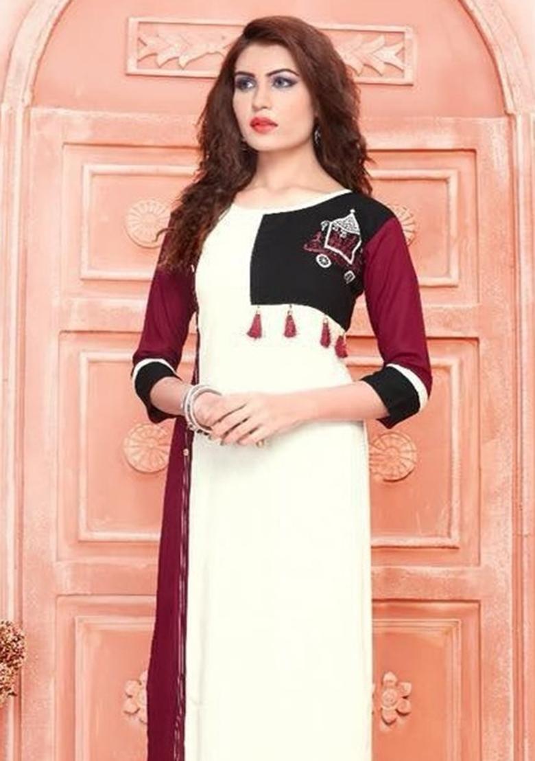 Multi Embroidered Rayon Anarkali Kurti