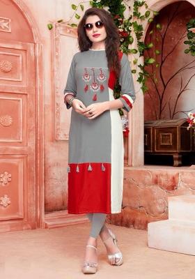 Multi Embroidered Rayon Anarkali Kurti
