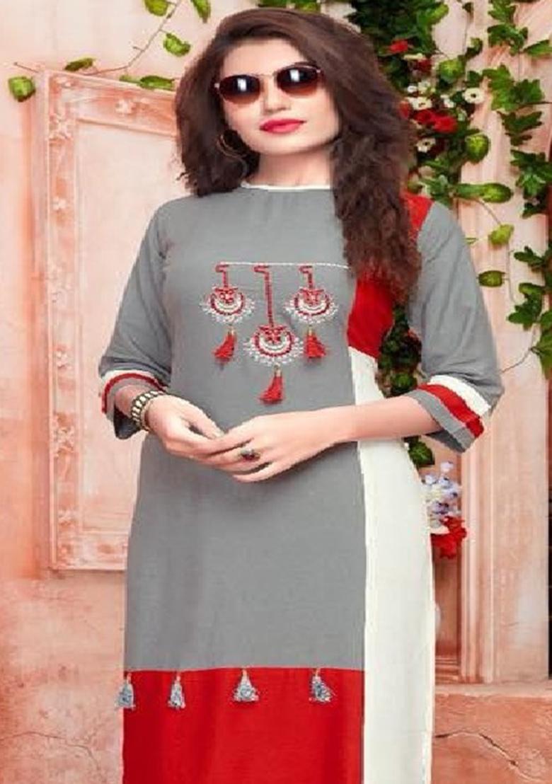 Multi Embroidered Rayon Anarkali Kurti