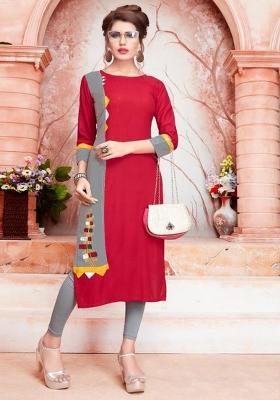 Multi Embroidered Rayon Anarkali Kurti