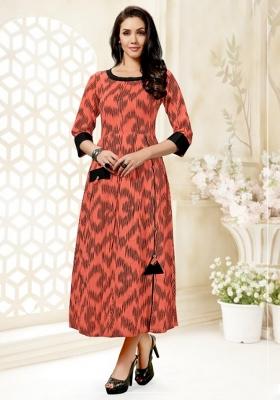 Orange Weaving Cotton Anarkali Kurti