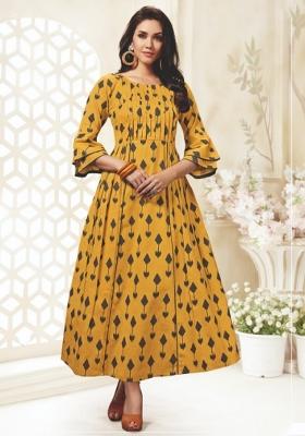 Yellow Weaving Cotton Anarkali Kurti