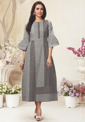 Grey Weaving Cotton Anarkali Kurti