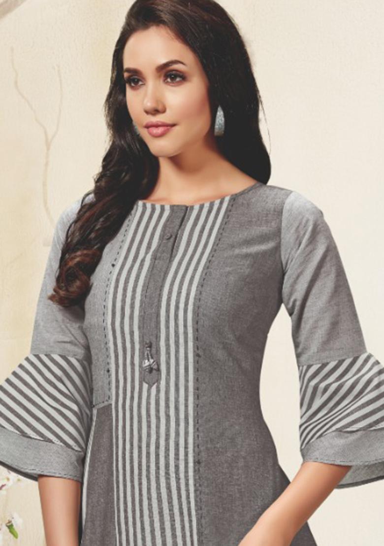 Grey Weaving Cotton Anarkali Kurti