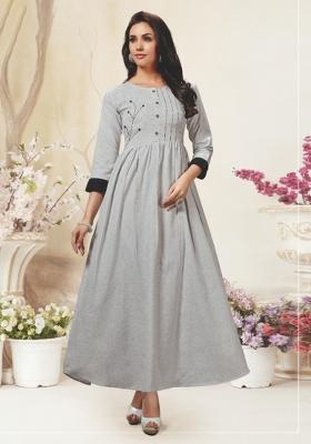 Grey Weaving Cotton Anarkali Kurti