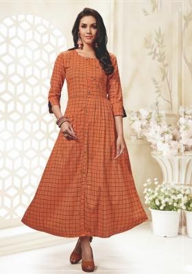 Orange Weaving Cotton Anarkali Kurti