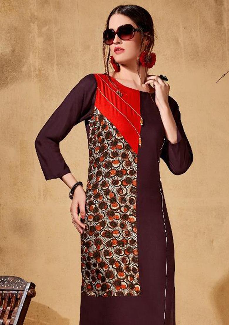 Multi Printed  Rayon Anarkali Kurti