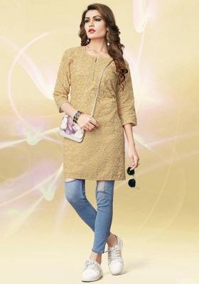 Cream Embroidered Cotton Anarkali Kurti