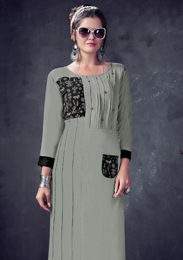 Multi Printed  Rayon Anarkali Kurti