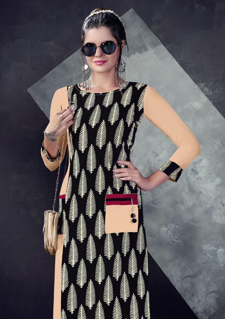 Multi Printed  Rayon Anarkali Kurti