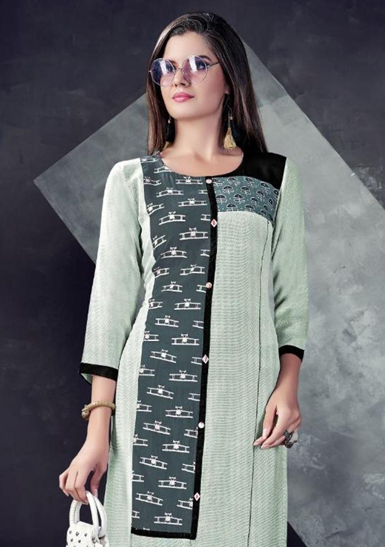 Multi Printed  Rayon Anarkali Kurti