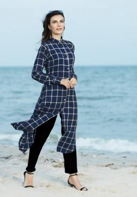 Blue Printed  Rayon Anarkali Kurti