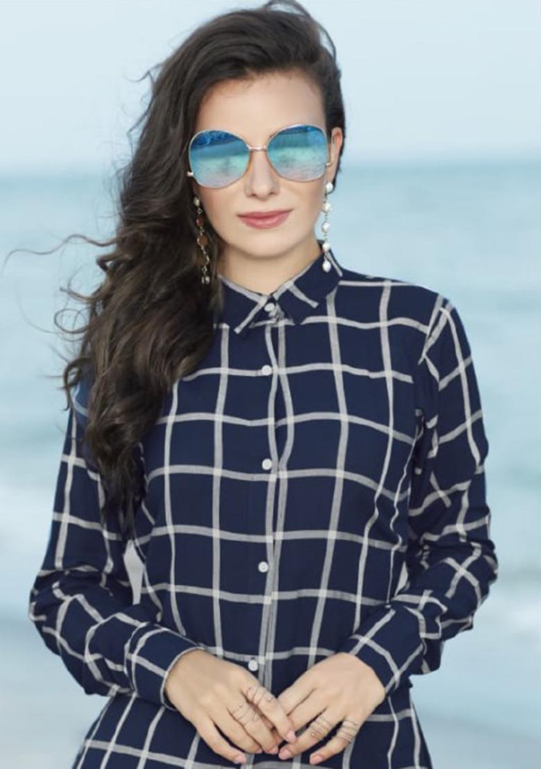 Blue Printed  Rayon Anarkali Kurti