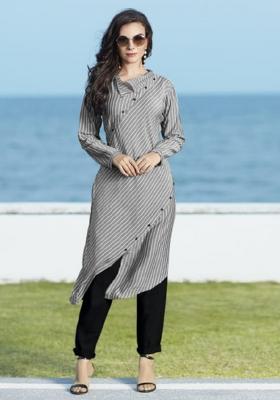 Grey Printed  Rayon Anarkali Kurti