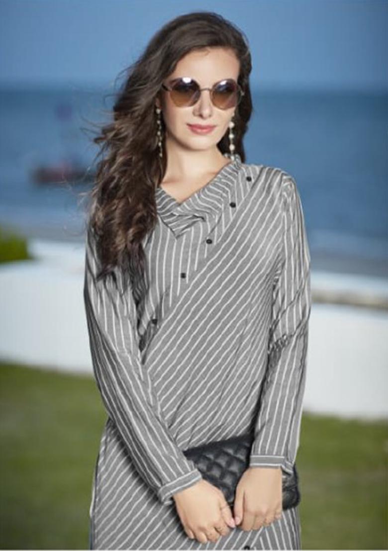 Grey Printed  Rayon Anarkali Kurti