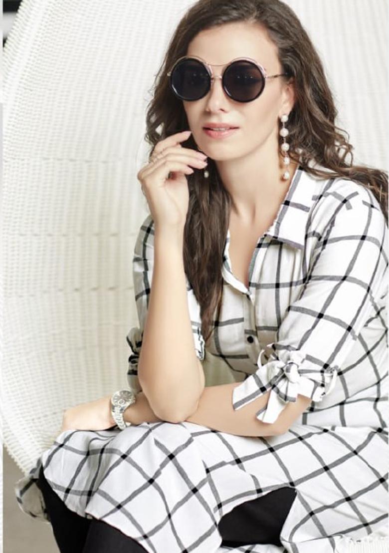 White Printed  Rayon Anarkali Kurti