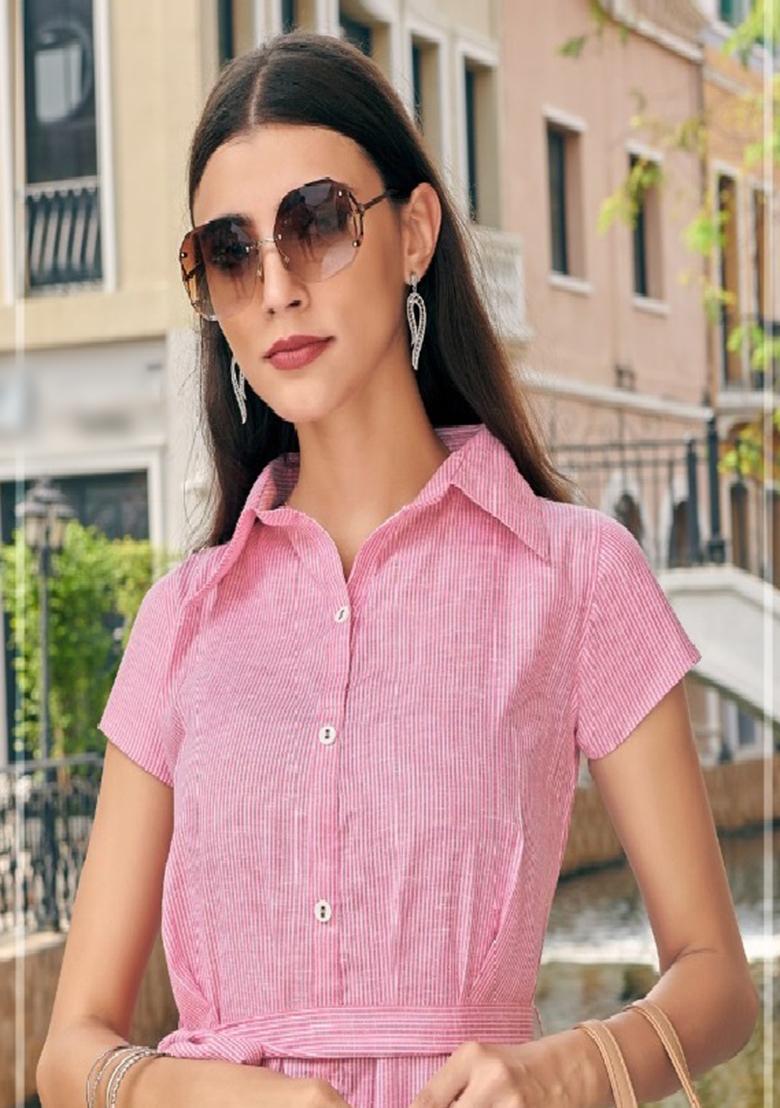 Pink Printed  Cotton Anarkali Kurti