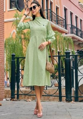Green Printed  Cotton Anarkali Kurti