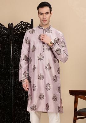 Purple Sequins Polyster Kurta For Men