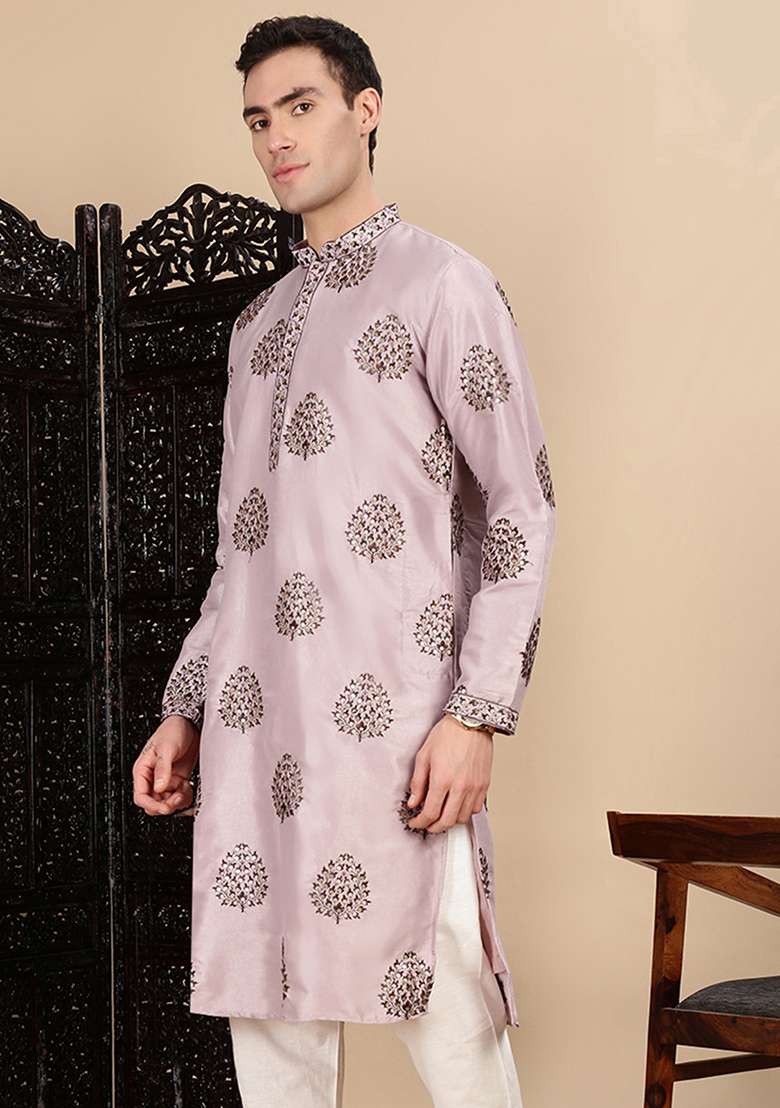 Purple Sequins Polyster Kurta For Men - Indya