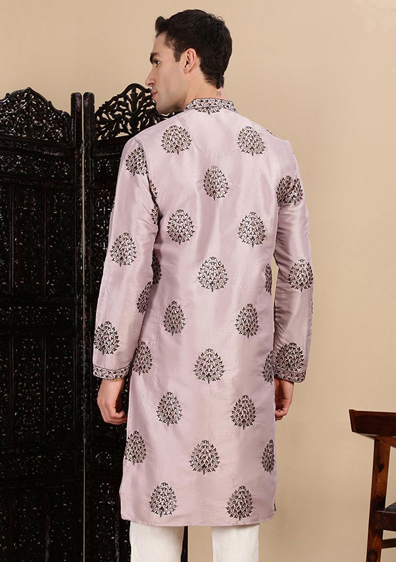 Purple Sequins Polyster Kurta For Men