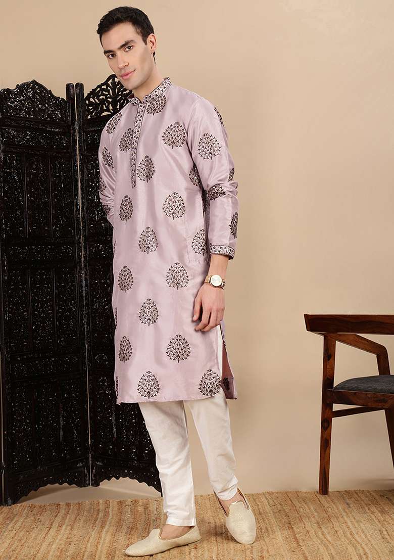 Purple Sequins Polyster Kurta For Men - Indya