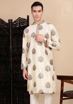 Pista Green Sequins Polyster Kurta For Men
