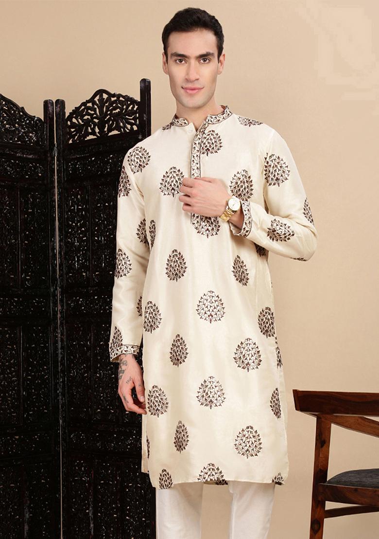 Pista Green Sequins Polyster Kurta For Men