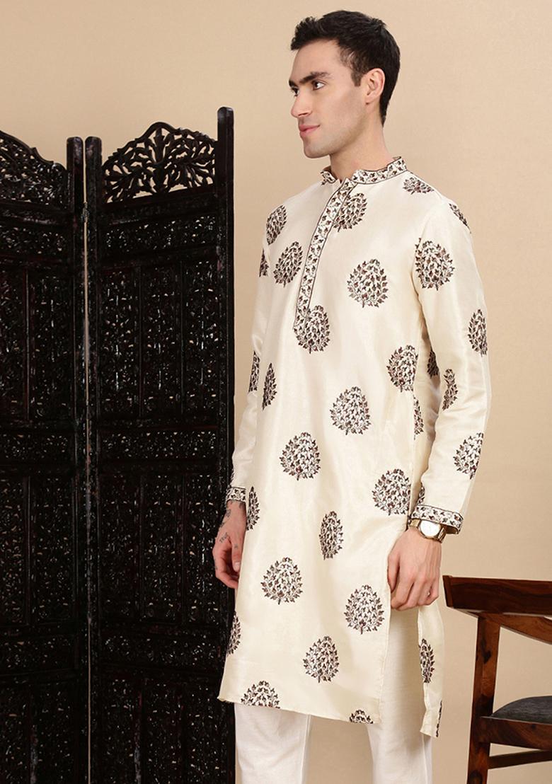 Pista Green Sequins Polyster Kurta For Men