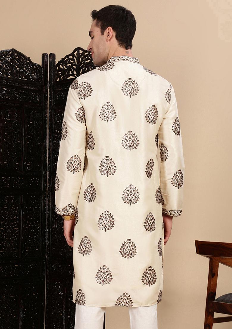 Pista Green Sequins Polyster Kurta For Men