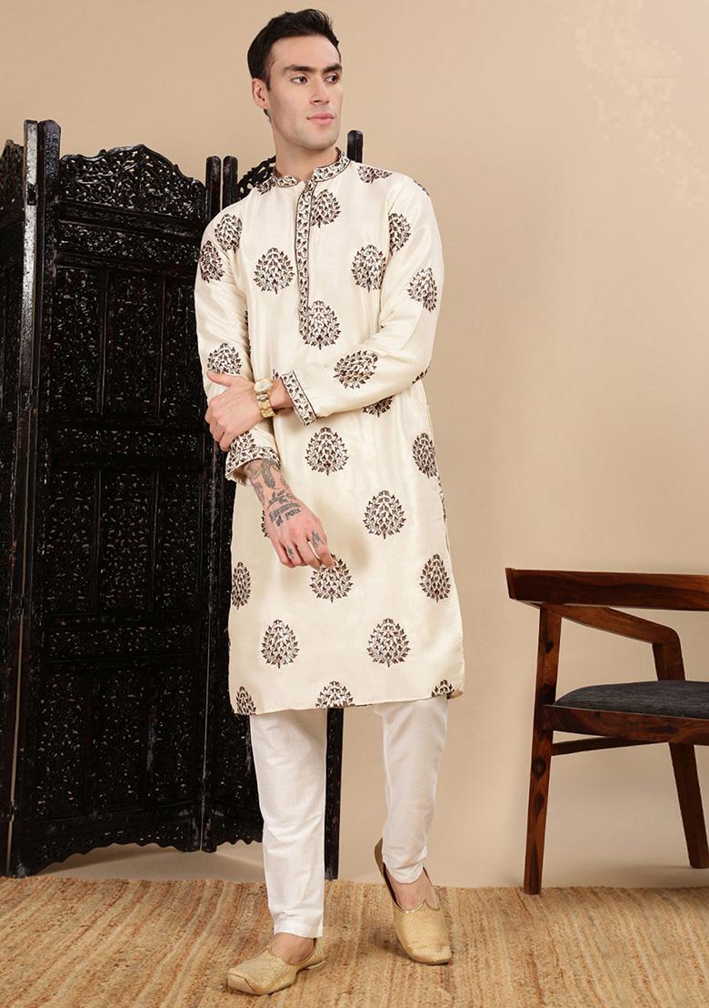 Pista Green Sequins Polyster Kurta For Men