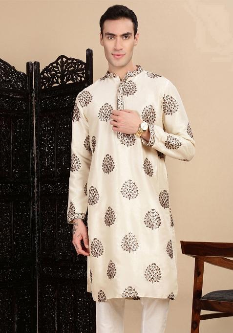 Pista Green Sequins Polyster Kurta For Men