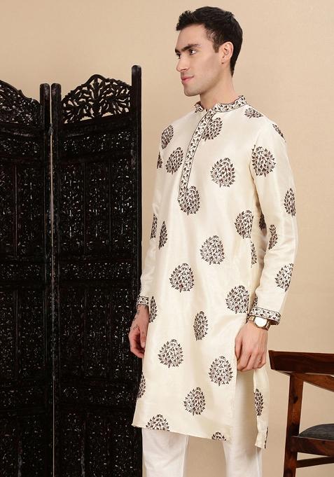 Pista Green Sequins Polyster Kurta For Men