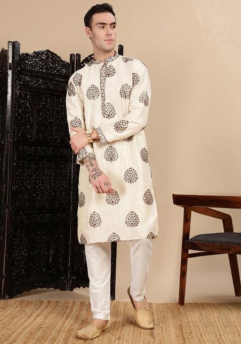 Pista Green Sequins Polyster Kurta For Men