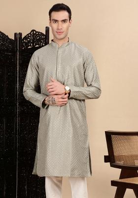 Pista Green Sequins Polyster Kurta For Men